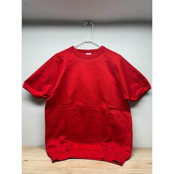 Alore Tops - Vtg Alore Womens Short Sleeve Red Sweatshurt Fleece Inside Size: L
